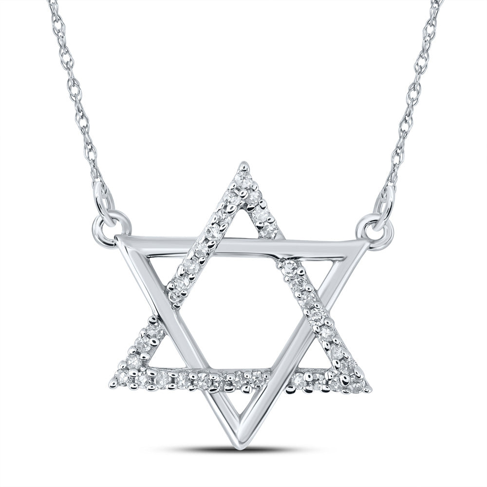 10kt White Gold Womens Round Diamond Magen David Star Necklace 1/12 Cttw