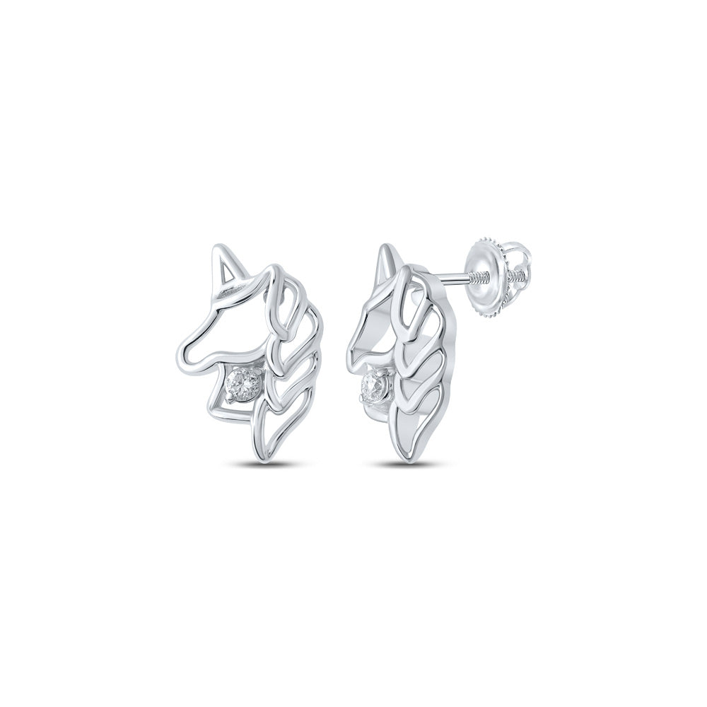 10kt White Gold Womens Round Diamond Unicorn Earrings 1/20 Cttw