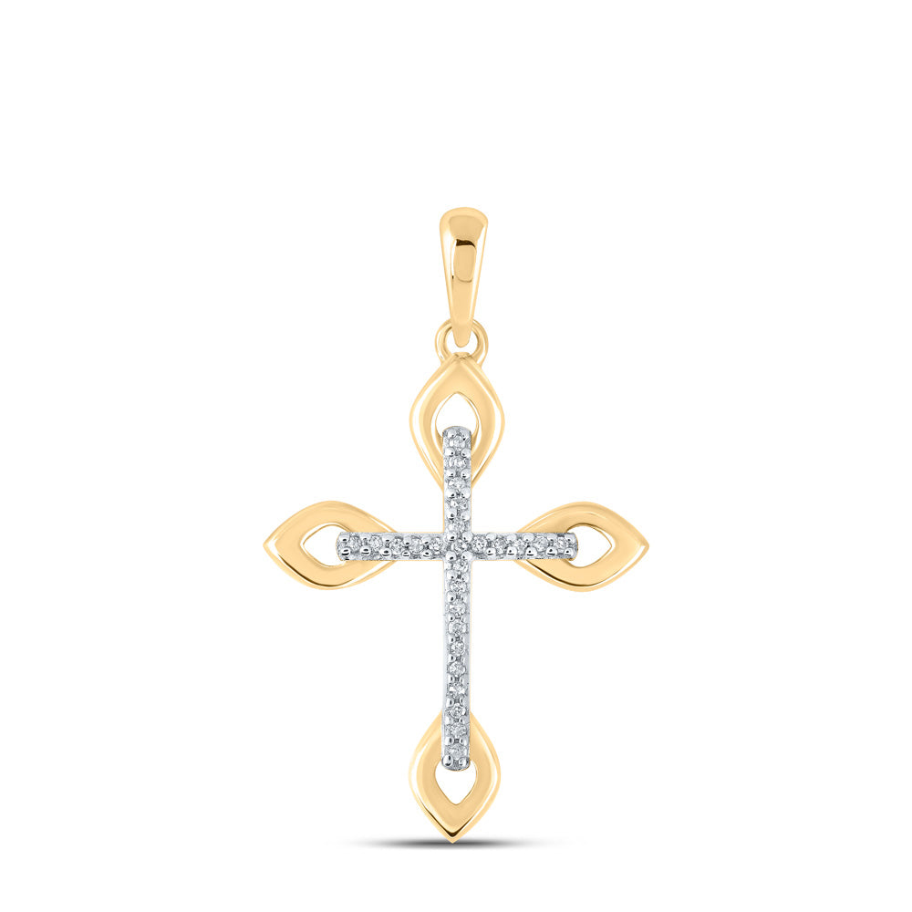 10kt Yellow Gold Womens Round Diamond Cross Pendant 1/20 Cttw