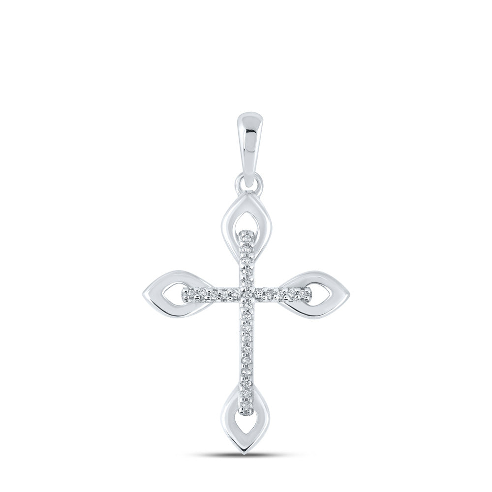 10kt White Gold Womens Round Diamond Cross Pendant 1/20 Cttw