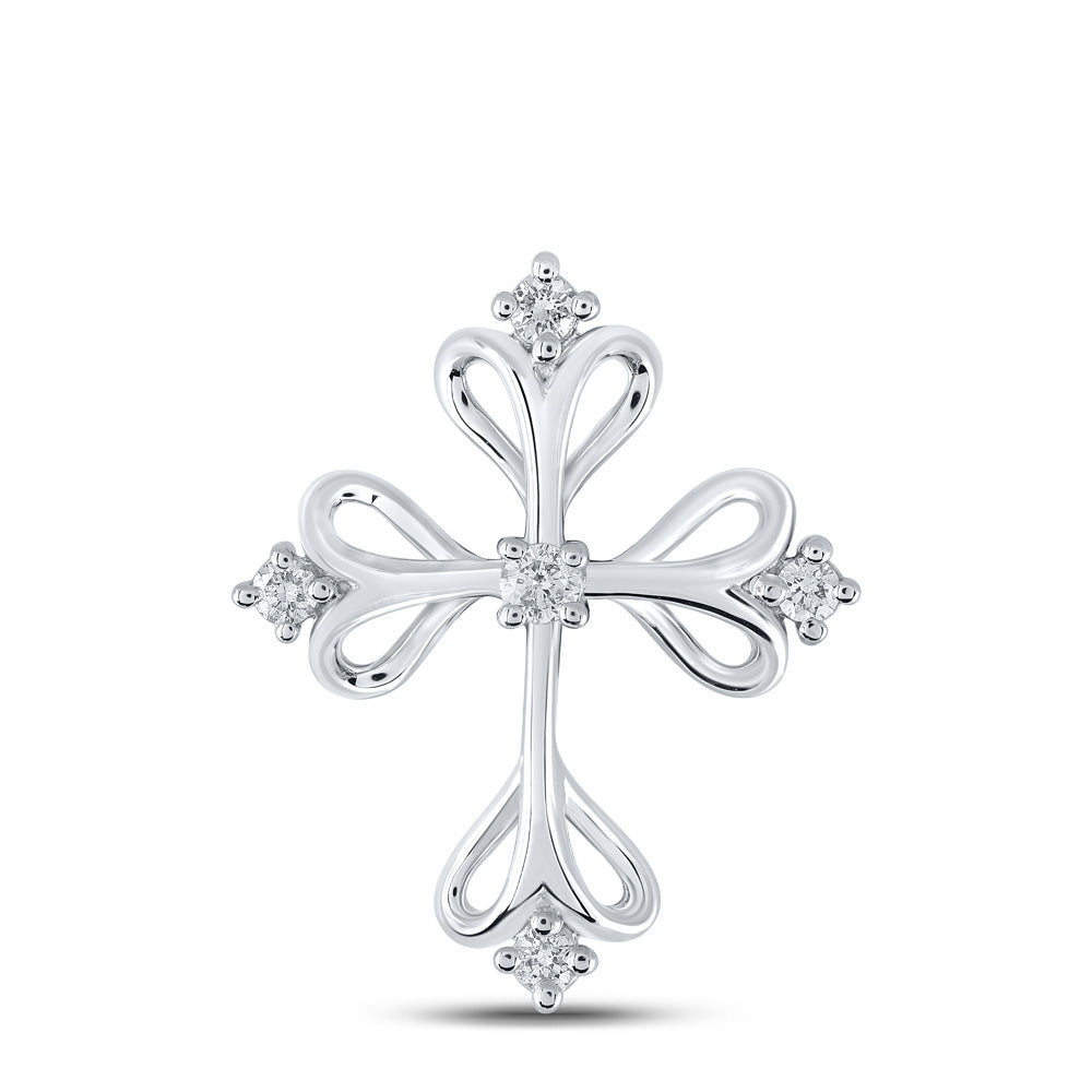 10kt White Gold Womens Round Diamond Cross Pendant 1/8 Cttw