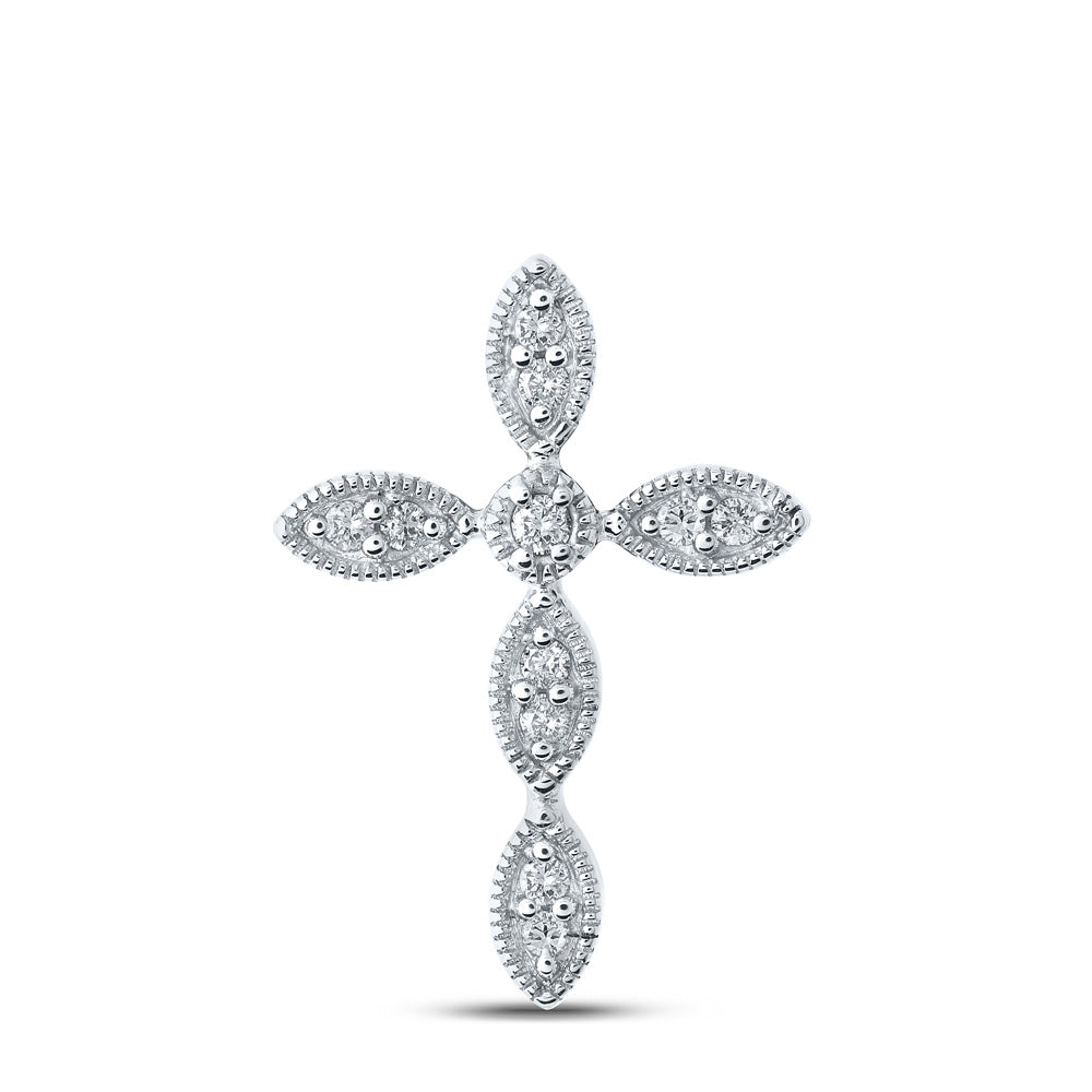 10kt White Gold Womens Round Diamond Cross Pendant 1/8 Cttw