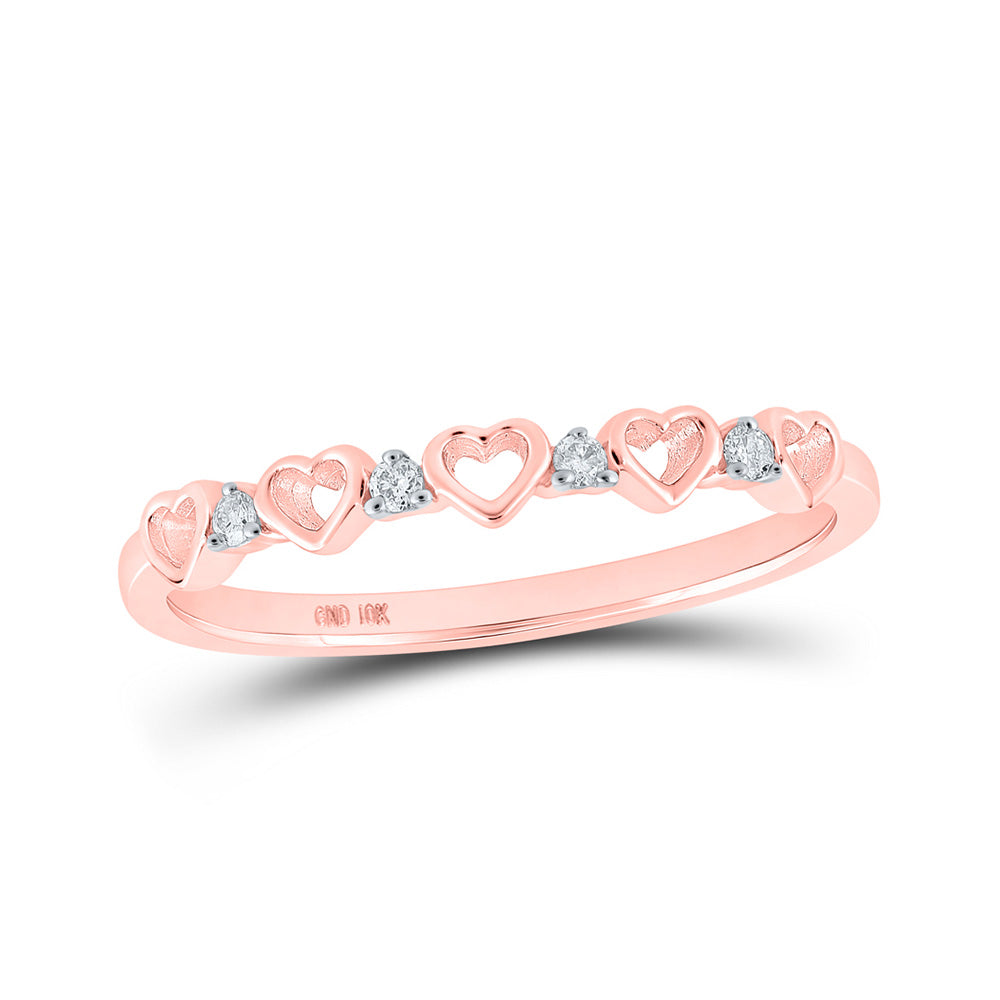 10kt Rose Gold Womens Round Diamond Heart Ring 1/20 Cttw