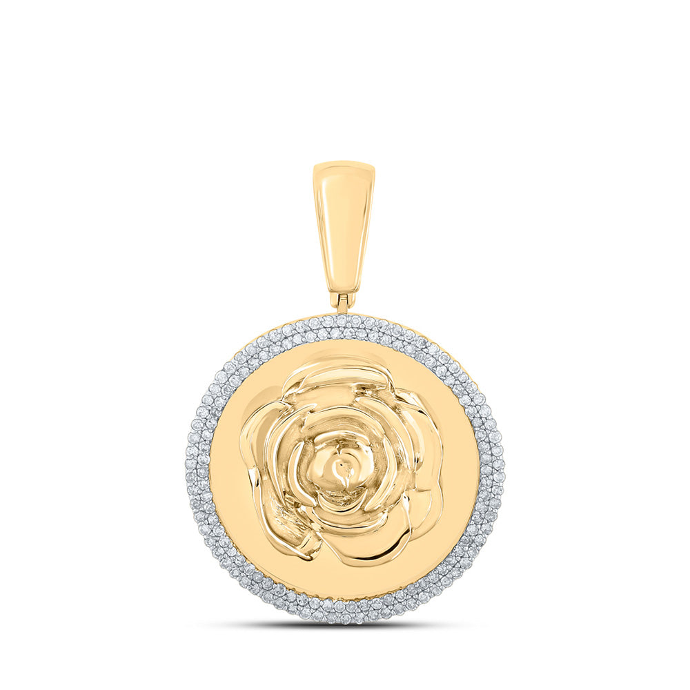 10kt Yellow Gold Mens Round Diamond Circle Rose Charm Pendant 1/2 Cttw