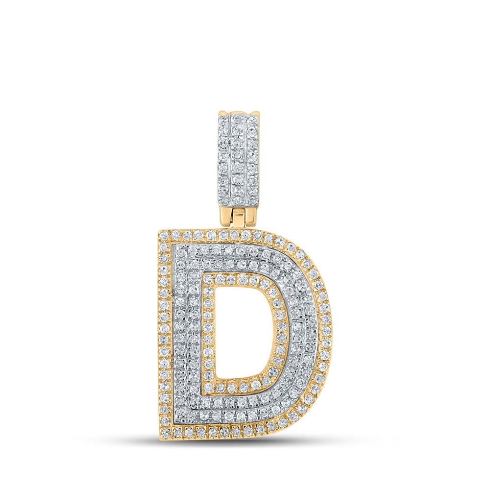 10kt Two-tone Gold Mens Round Diamond D Initial Letter Pendant 1/2 Cttw