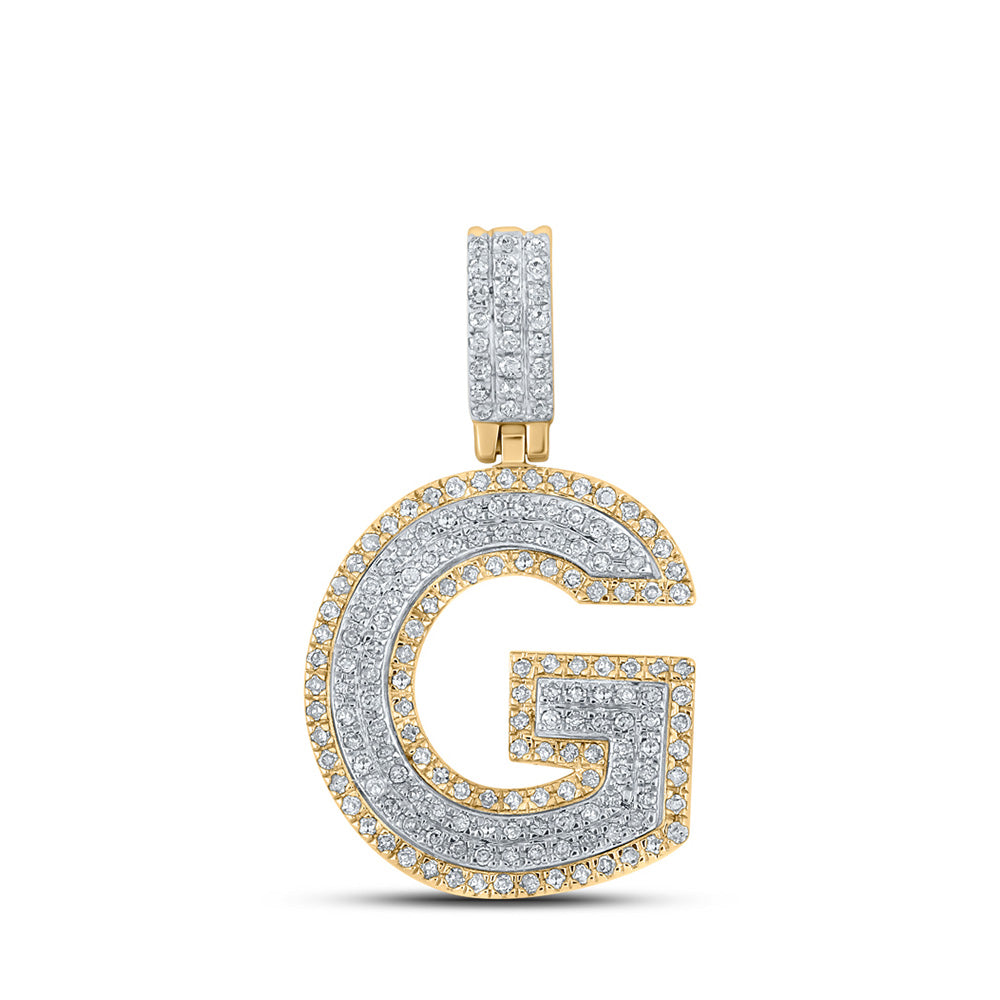 10kt Two-tone Gold Mens Round Diamond G Initial Letter Pendant 1/2 Cttw