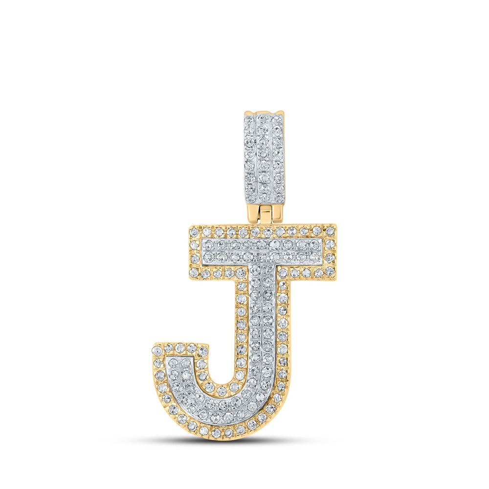 10kt Two-tone Gold Mens Round Diamond J Initial Letter Pendant 1/2 Cttw