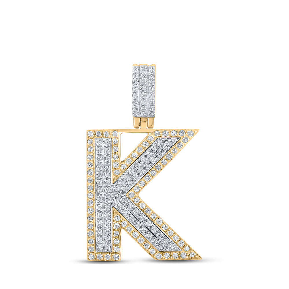 10kt Two-tone Gold Mens Round Diamond K Initial Letter Pendant 1/2 Cttw