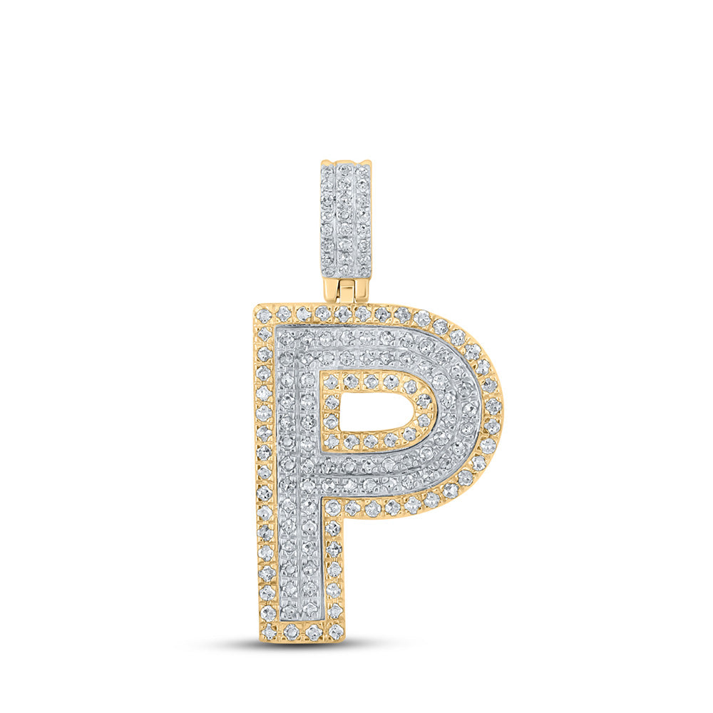 10kt Two-tone Gold Mens Round Diamond P Initial Letter Pendant 1/2 Cttw