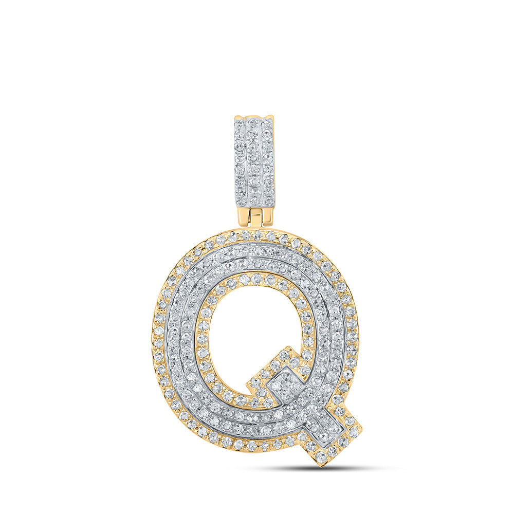 10kt Two-tone Gold Mens Round Diamond Q Initial Letter Pendant 5/8 Cttw