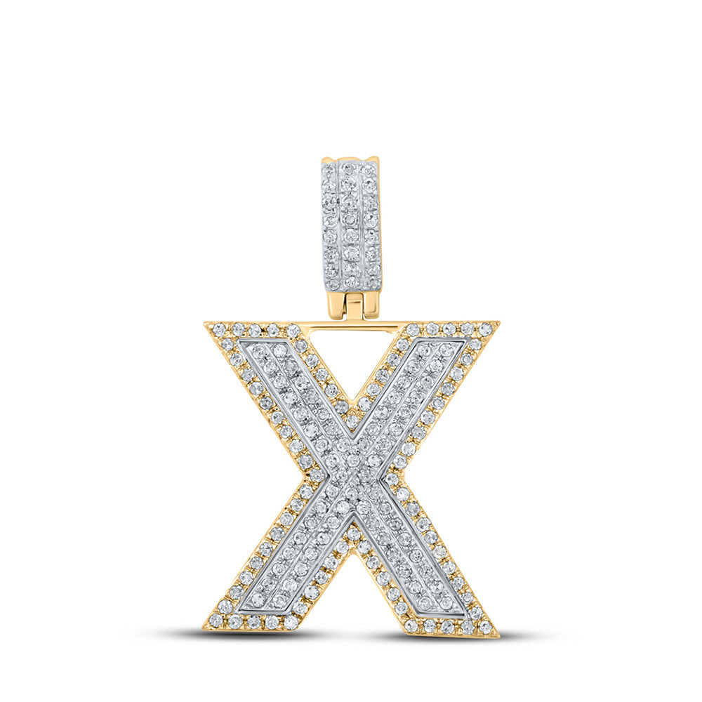 10kt Two-tone Gold Mens Round Diamond X Initial Letter Pendant 1/2 Cttw