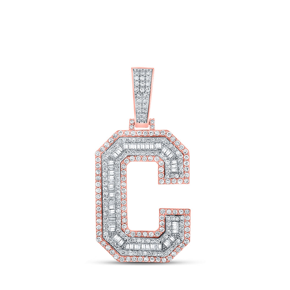 10kt Two-tone Gold Mens Baguette Diamond C Initial Letter Charm Pendant 1-3/4 Cttw