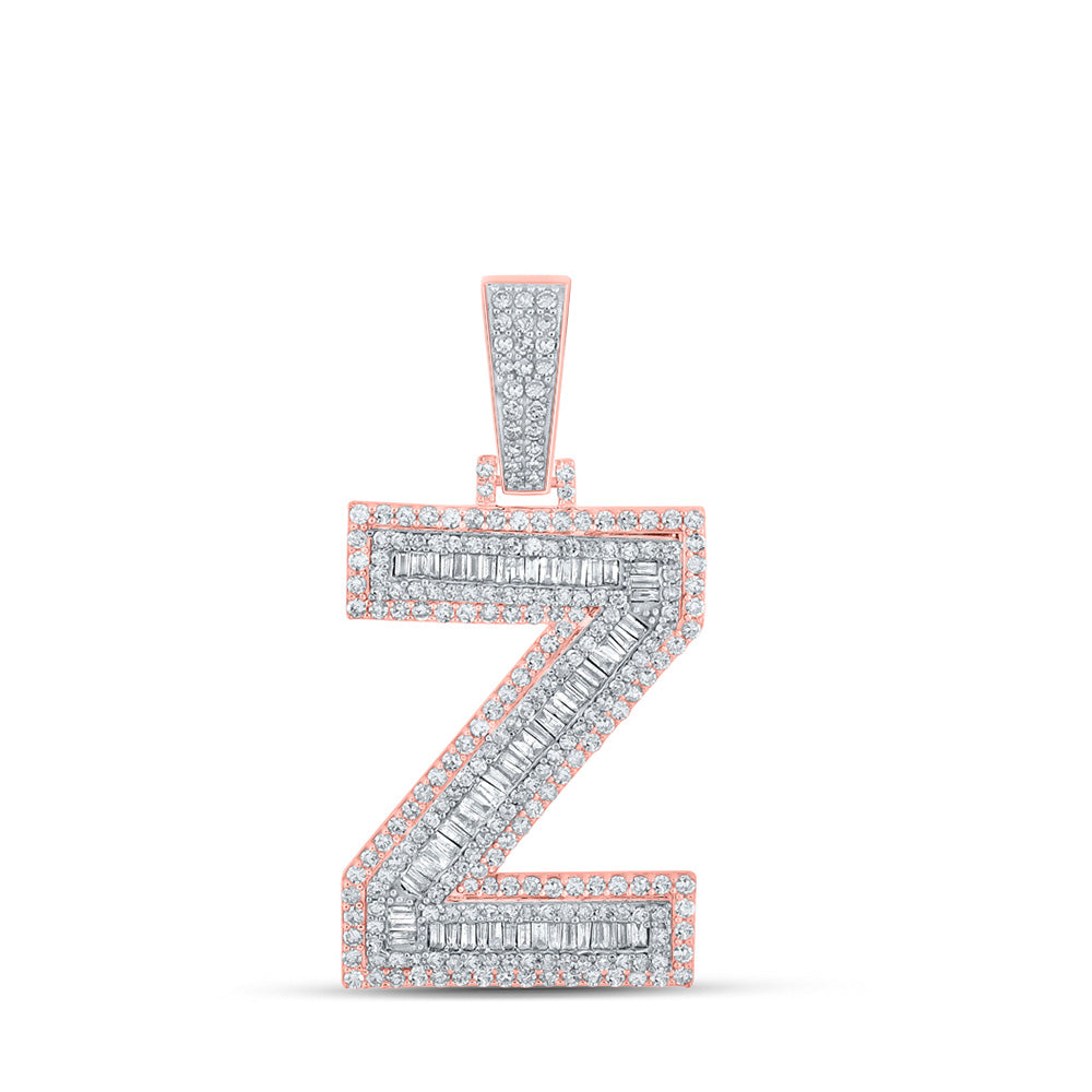 10kt Two-tone Gold Mens Baguette Diamond Z Initial Letter Charm Pendant 1-7/8 Cttw