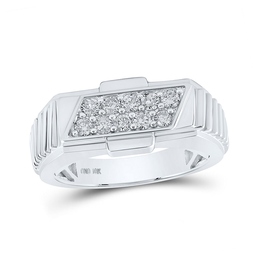 10kt White Gold Mens Round Diamond Band Ring 1/2 Cttw