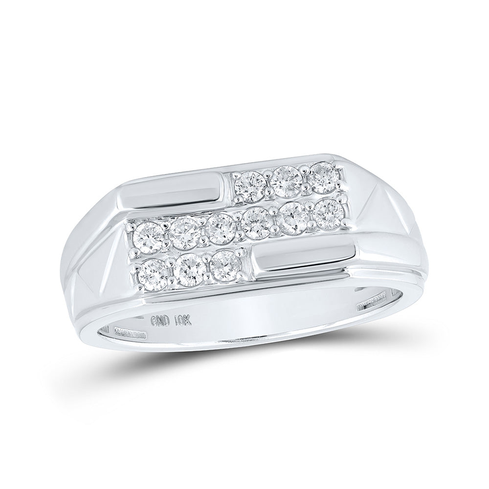 10kt White Gold Mens Round Diamond Band Ring 1/2 Cttw