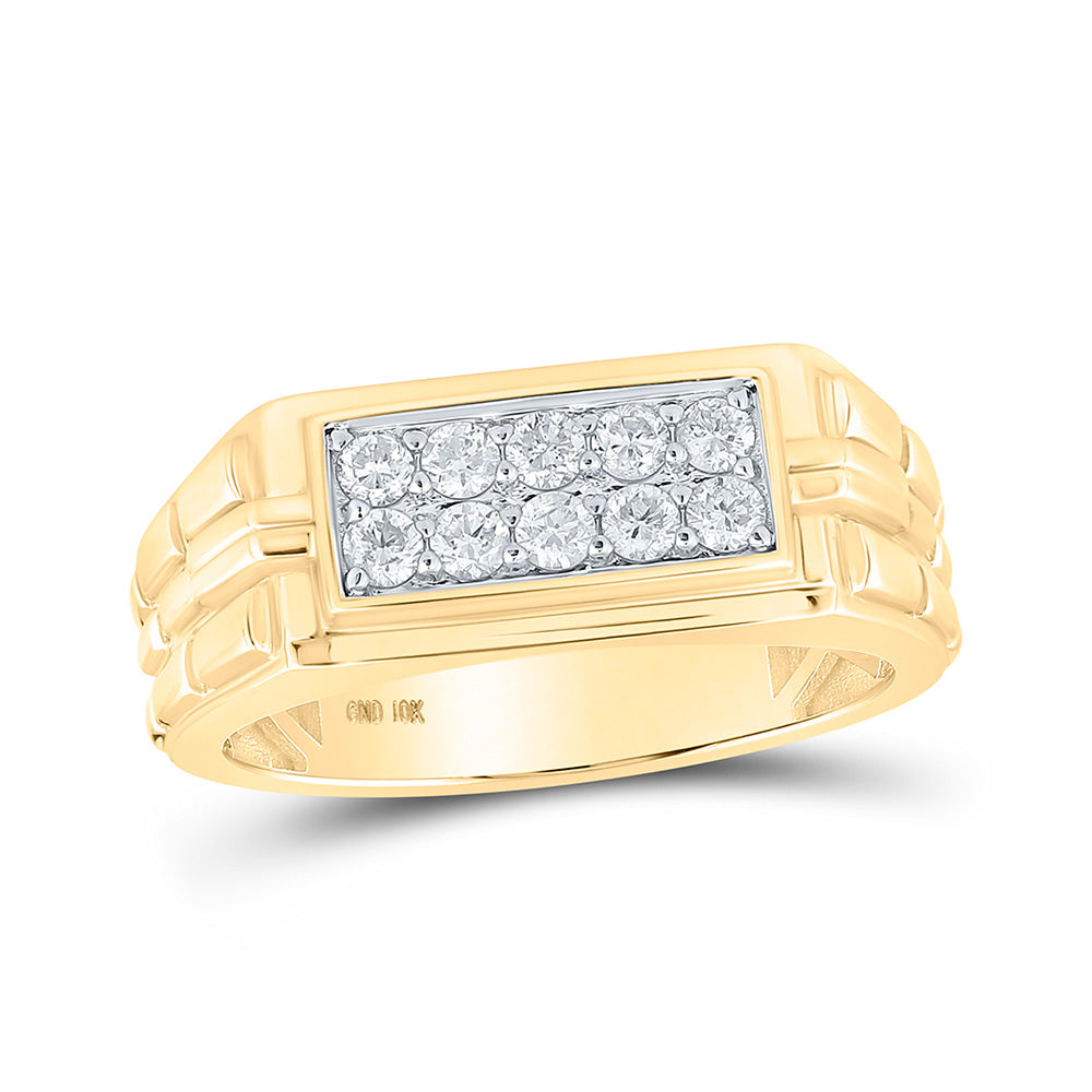 10kt Yellow Gold Mens Round Diamond Band Ring 1/2 Cttw