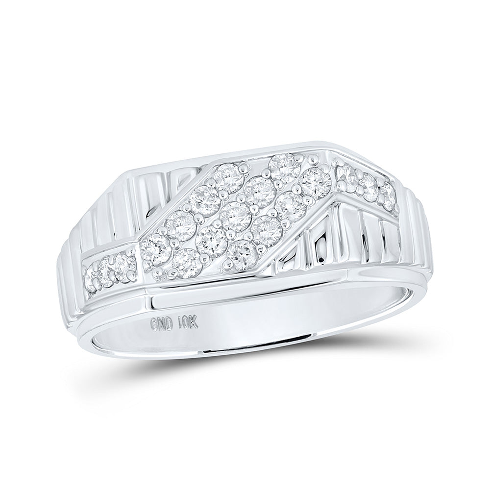 10kt White Gold Mens Round Diamond Band Ring 1/2 Cttw