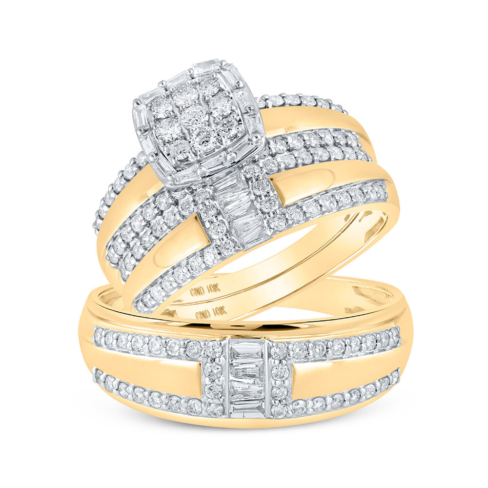 10kt Yellow Gold His Hers Round Diamond Square Matching Wedding Set 1 Cttw