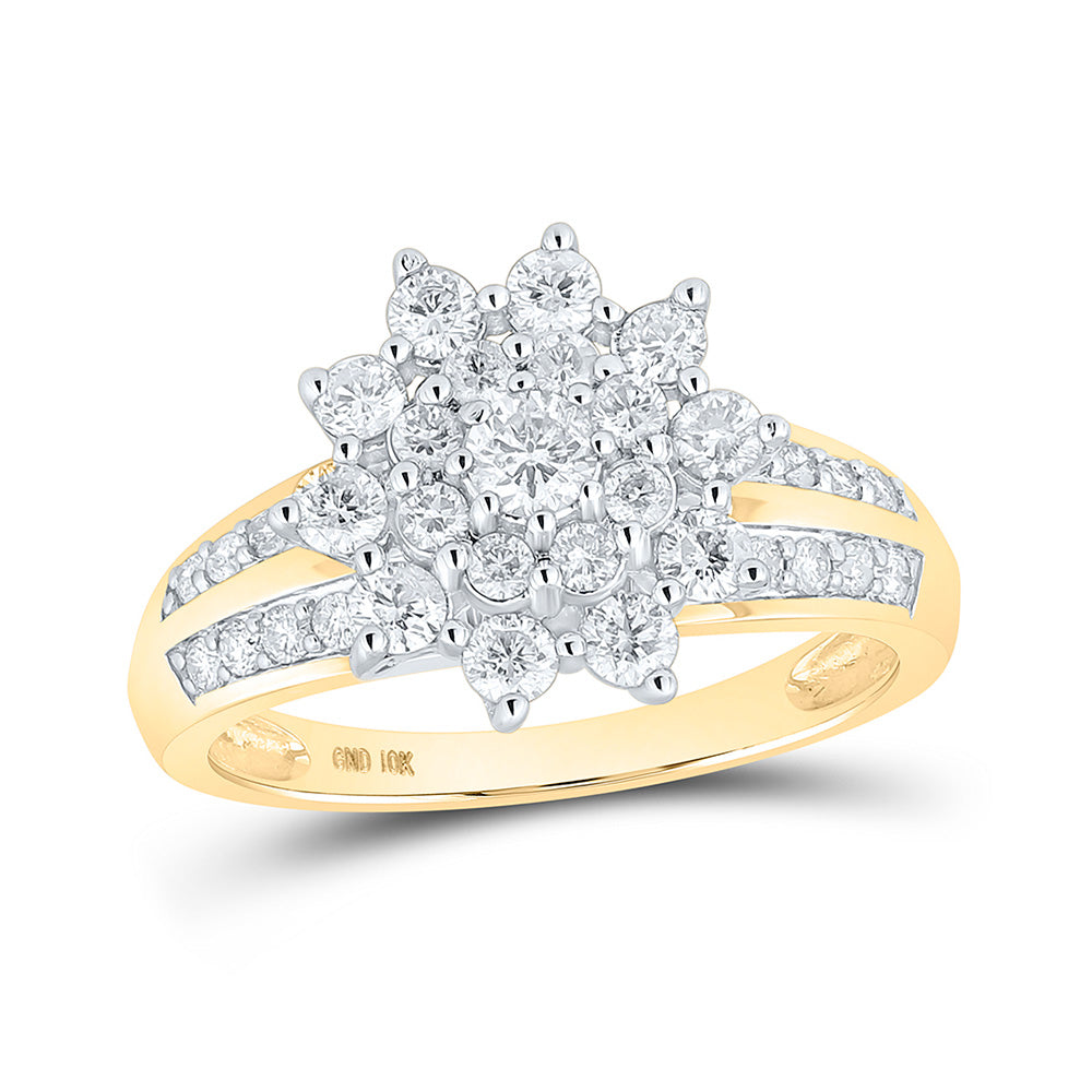 10kt Yellow Gold Womens Round Diamond Cluster Ring 1 Cttw