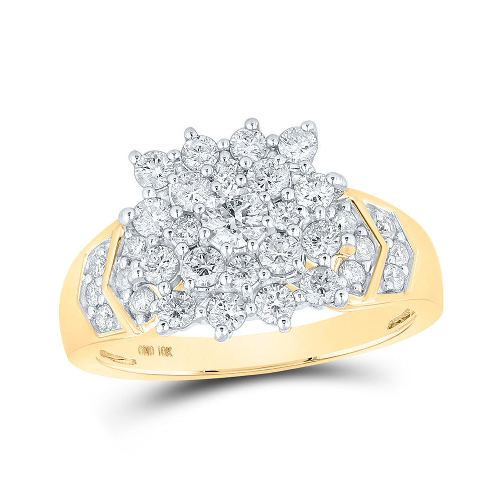 10kt Yellow Gold Womens Round Diamond Cluster Ring 1 Cttw