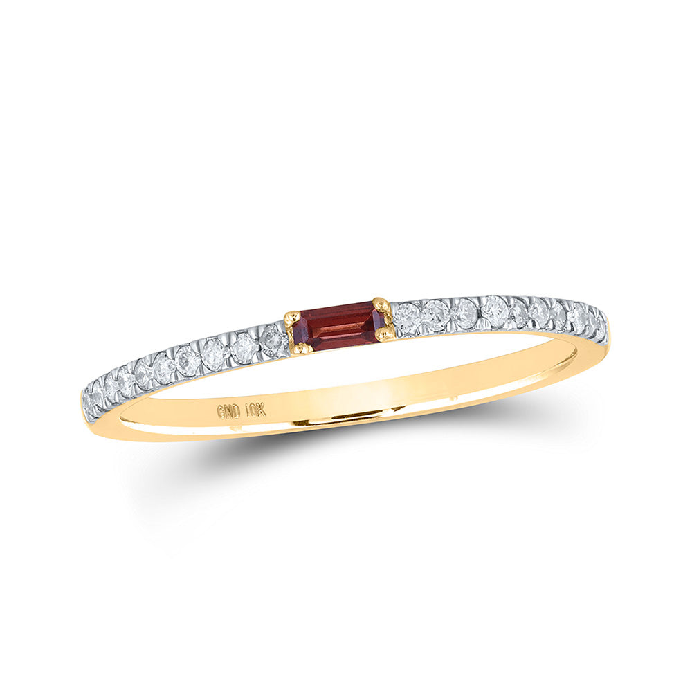 10kt Yellow Gold Womens Baguette Garnet Diamond Band Ring 1/4 Cttw