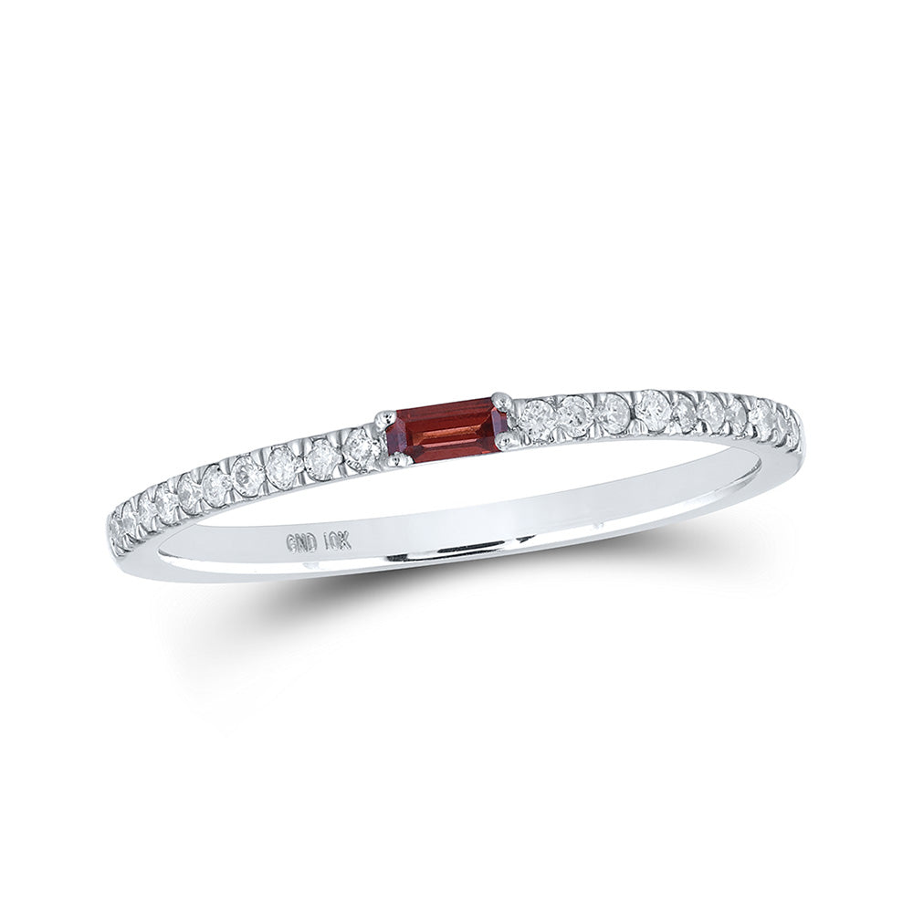 10kt White Gold Womens Baguette Garnet Diamond Band Ring 1/4 Cttw