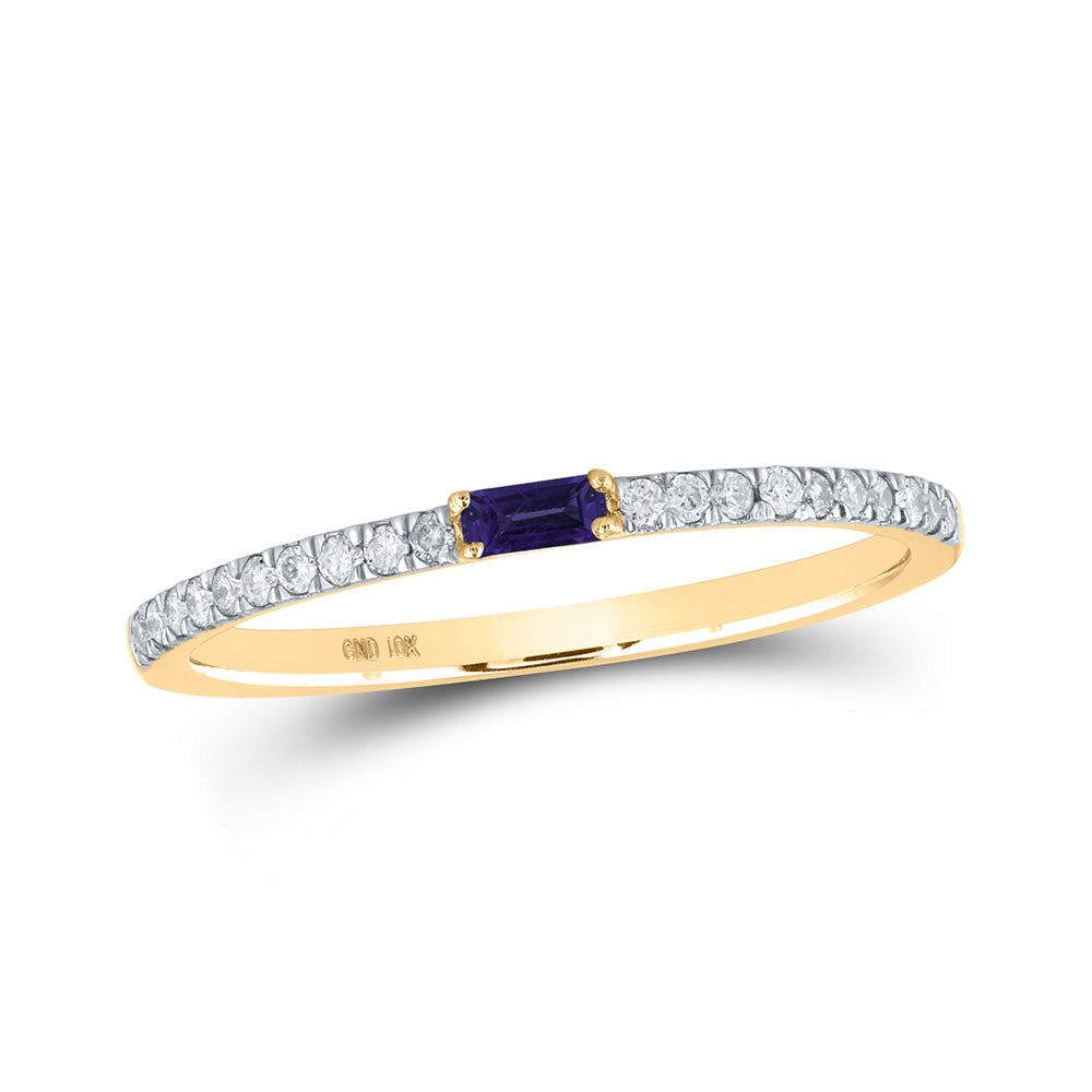 10kt Yellow Gold Womens Baguette Amethyst Diamond Band Ring 1/5 Cttw