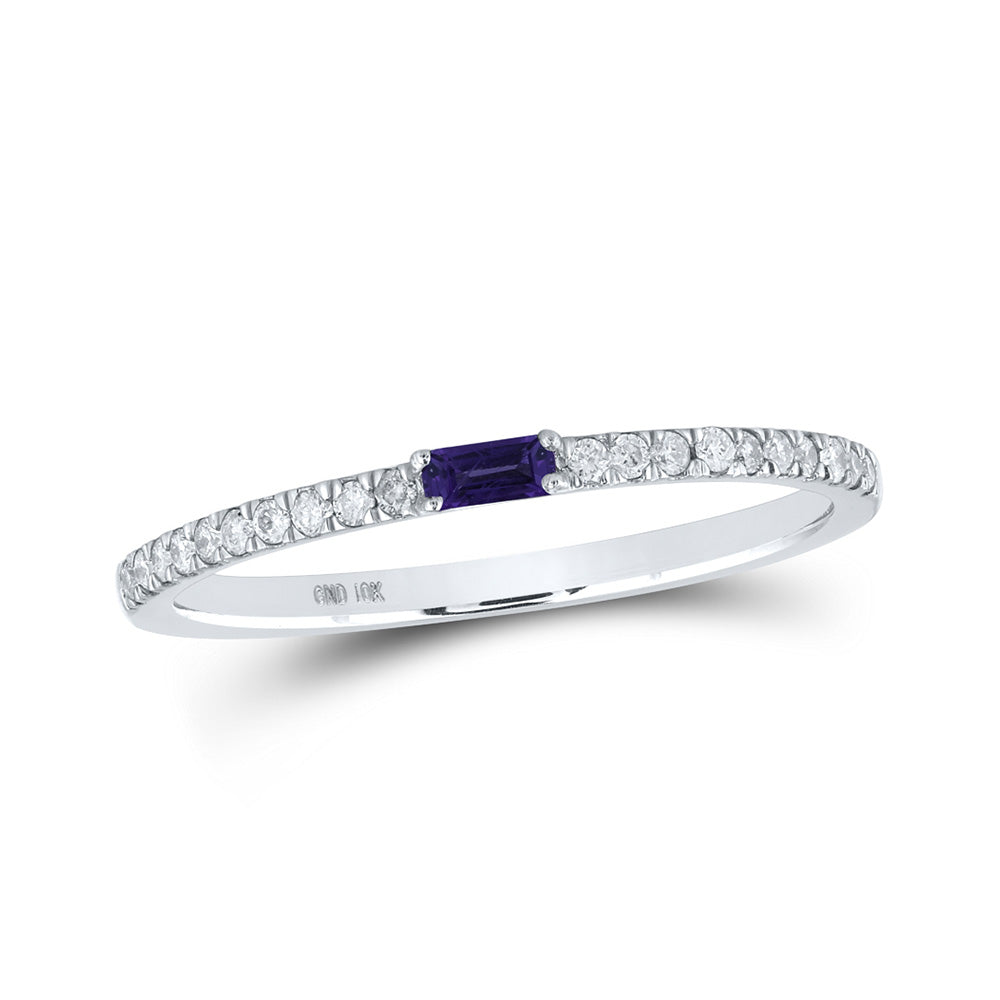 10kt White Gold Womens Baguette Amethyst Diamond Band Ring 1/5 Cttw