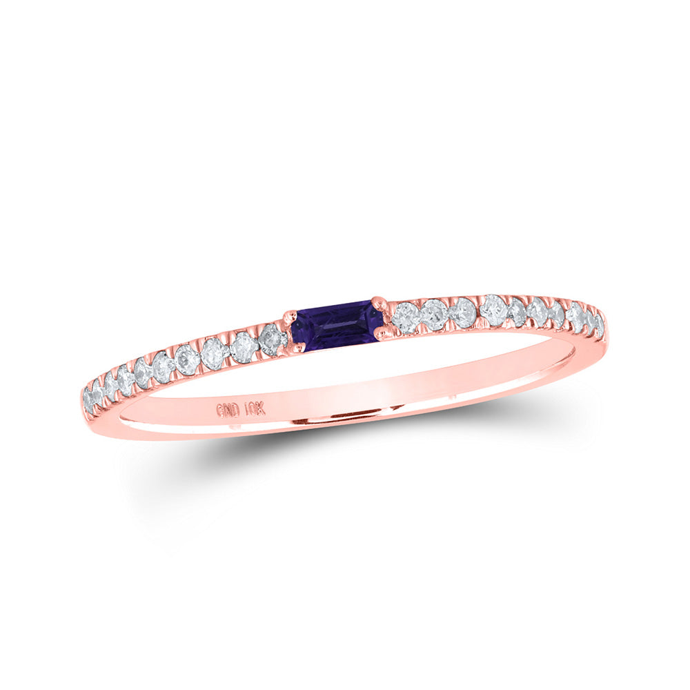 10kt Rose Gold Womens Baguette Amethyst Diamond Band Ring 1/5 Cttw