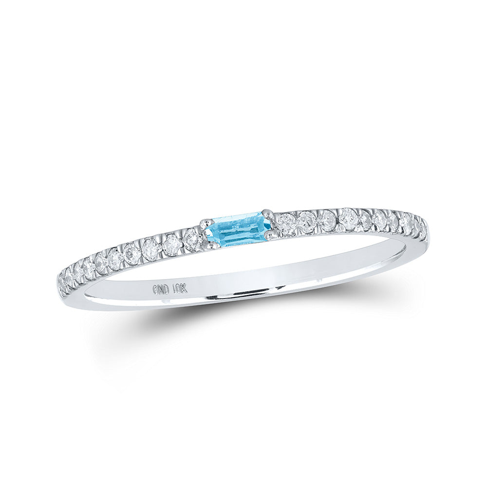 10kt White Gold Womens Baguette Aquamarine Diamond Band Ring 1/5 Cttw