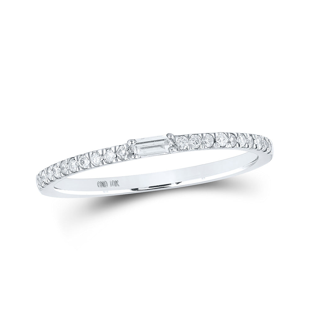 10kt White Gold Womens Baguette Diamond Band Ring 1/6 Cttw