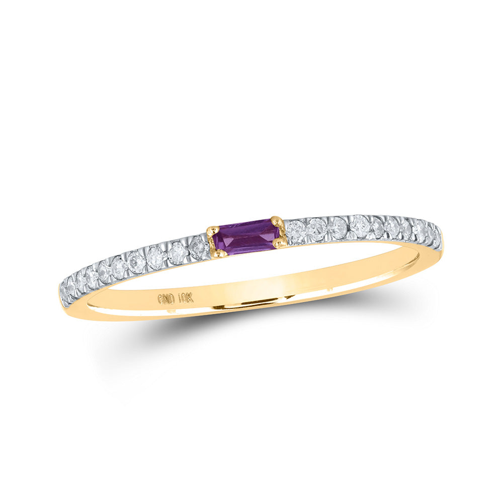 10kt Yellow Gold Womens Baguette Alexandrite Diamond Band Ring 1/5 Cttw