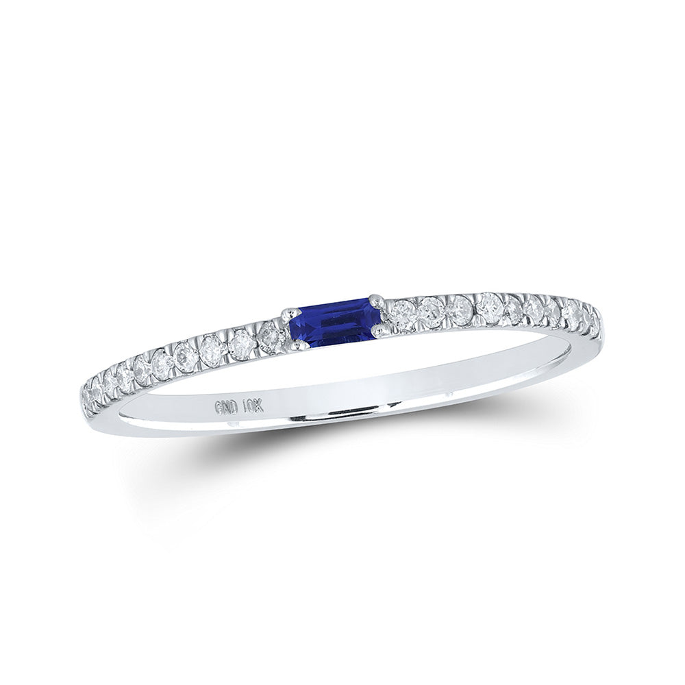 10kt White Gold Womens Baguette Blue Sapphire Diamond Band Ring 1/5 Cttw