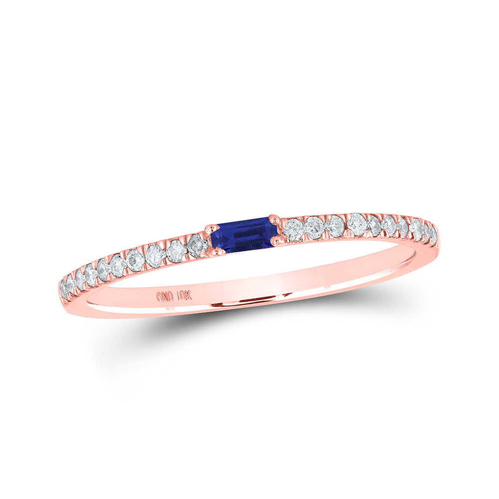 10kt Rose Gold Womens Baguette Blue Sapphire Diamond Band Ring 1/5 Cttw