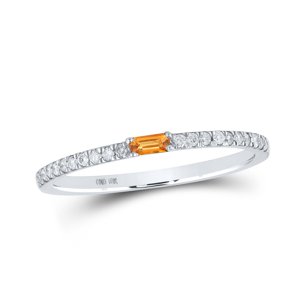 10kt White Gold Womens Baguette Citrine Diamond Band Ring 1/5 Cttw