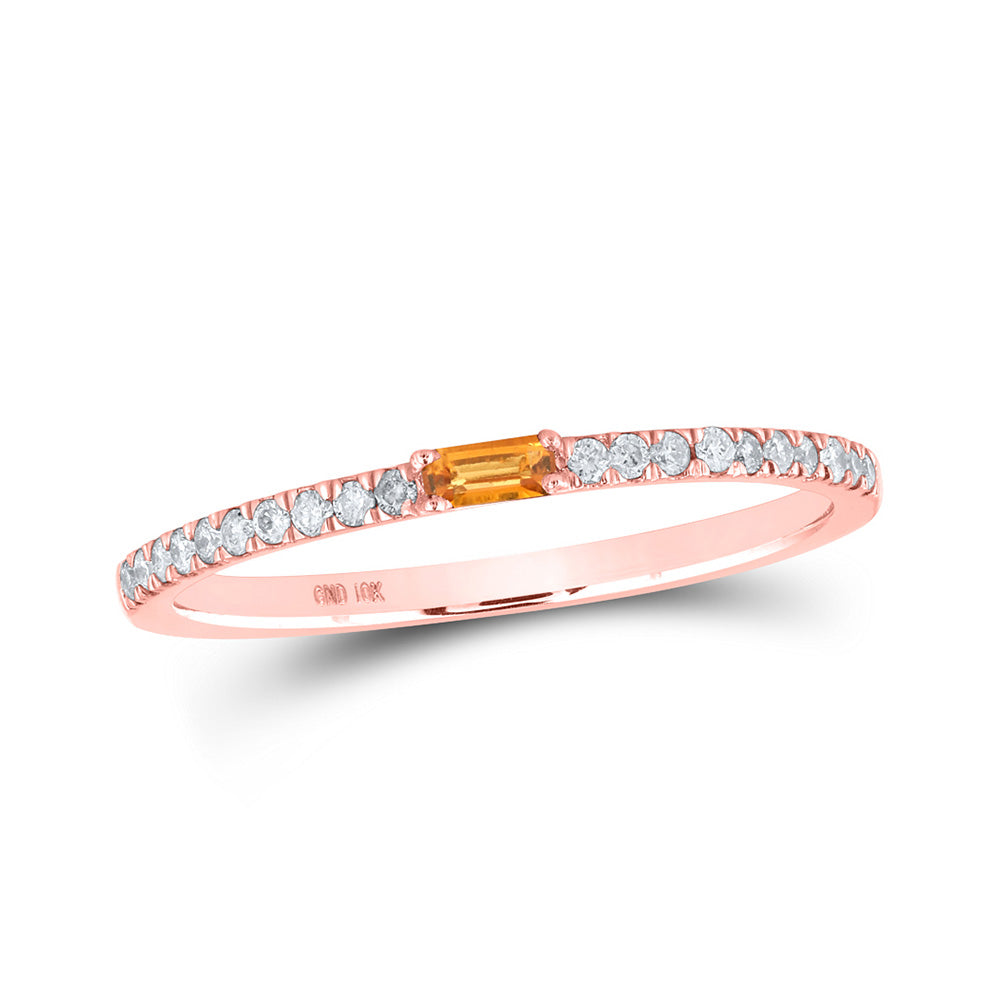 10kt Rose Gold Womens Baguette Citrine Diamond Band Ring 1/5 Cttw