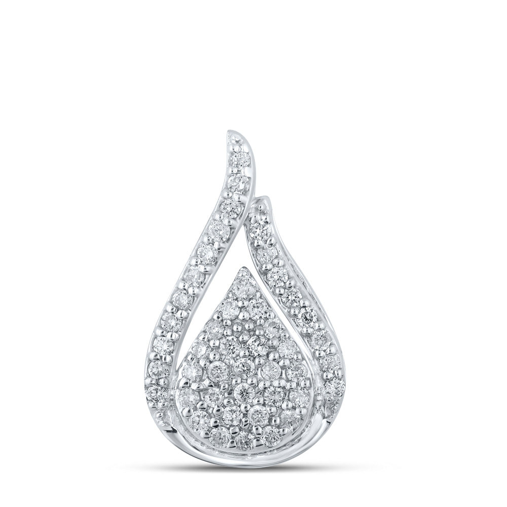 10kt White Gold Womens Round Diamond Teardrop Pendant 1/5 Cttw