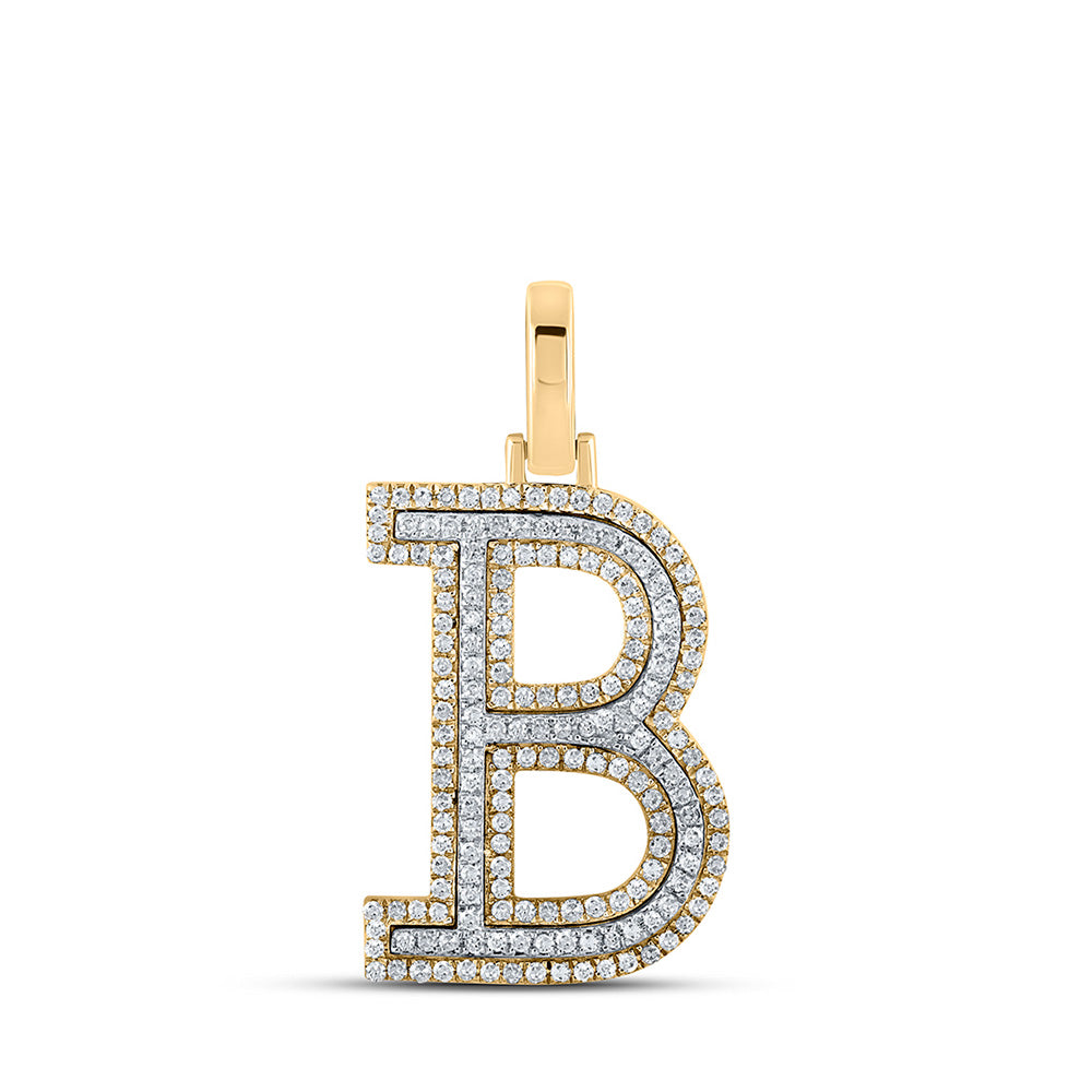 10kt Two-tone Gold Mens Round Diamond B Initial Letter Pendant 1/2 Cttw