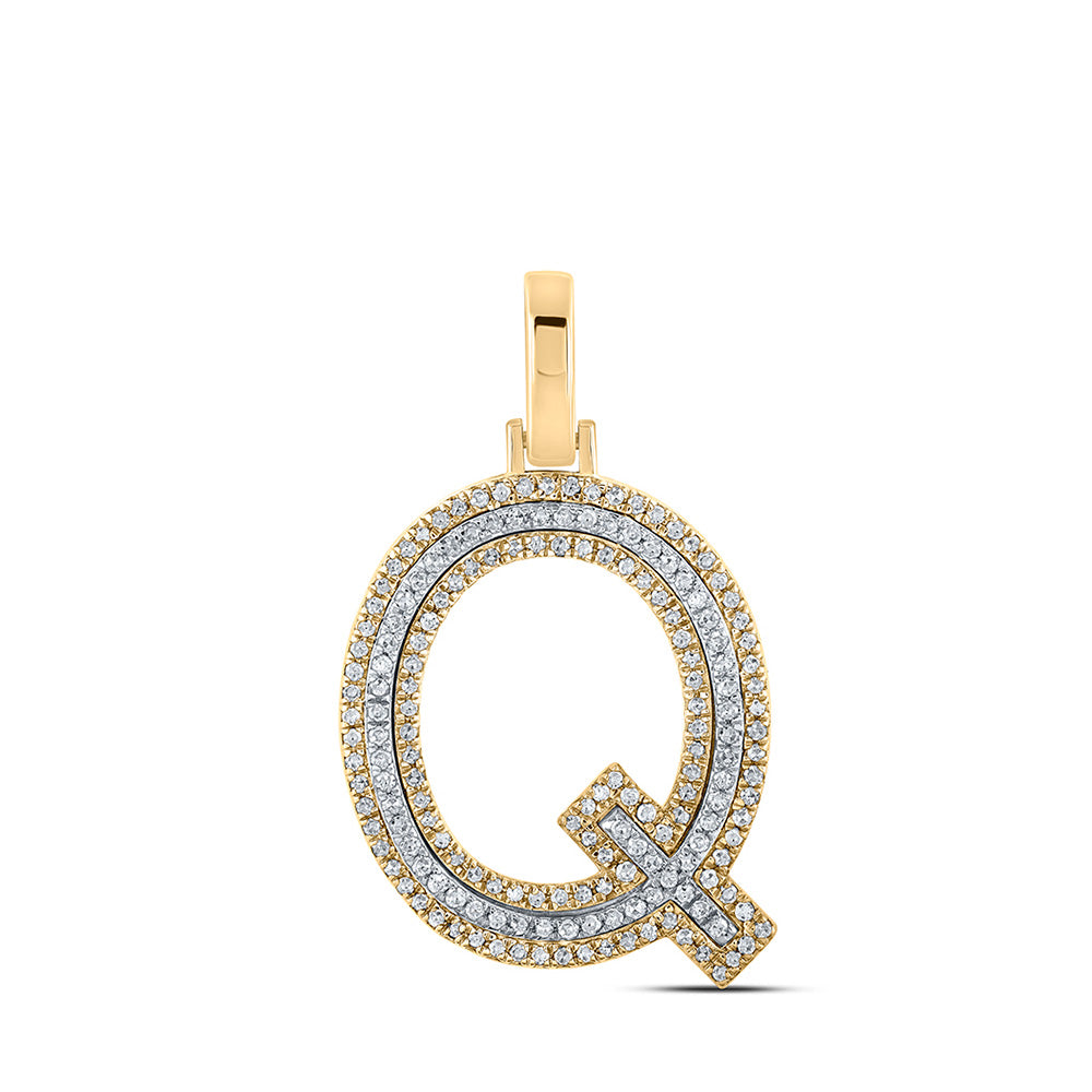 10kt Two-tone Gold Mens Round Diamond Q Initial Letter Pendant 3/8 Cttw