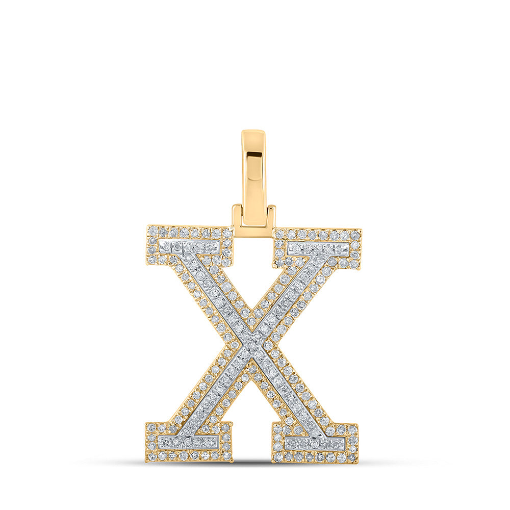 10kt Two-tone Gold Mens Round Diamond X Initial Letter Pendant 1/2 Cttw