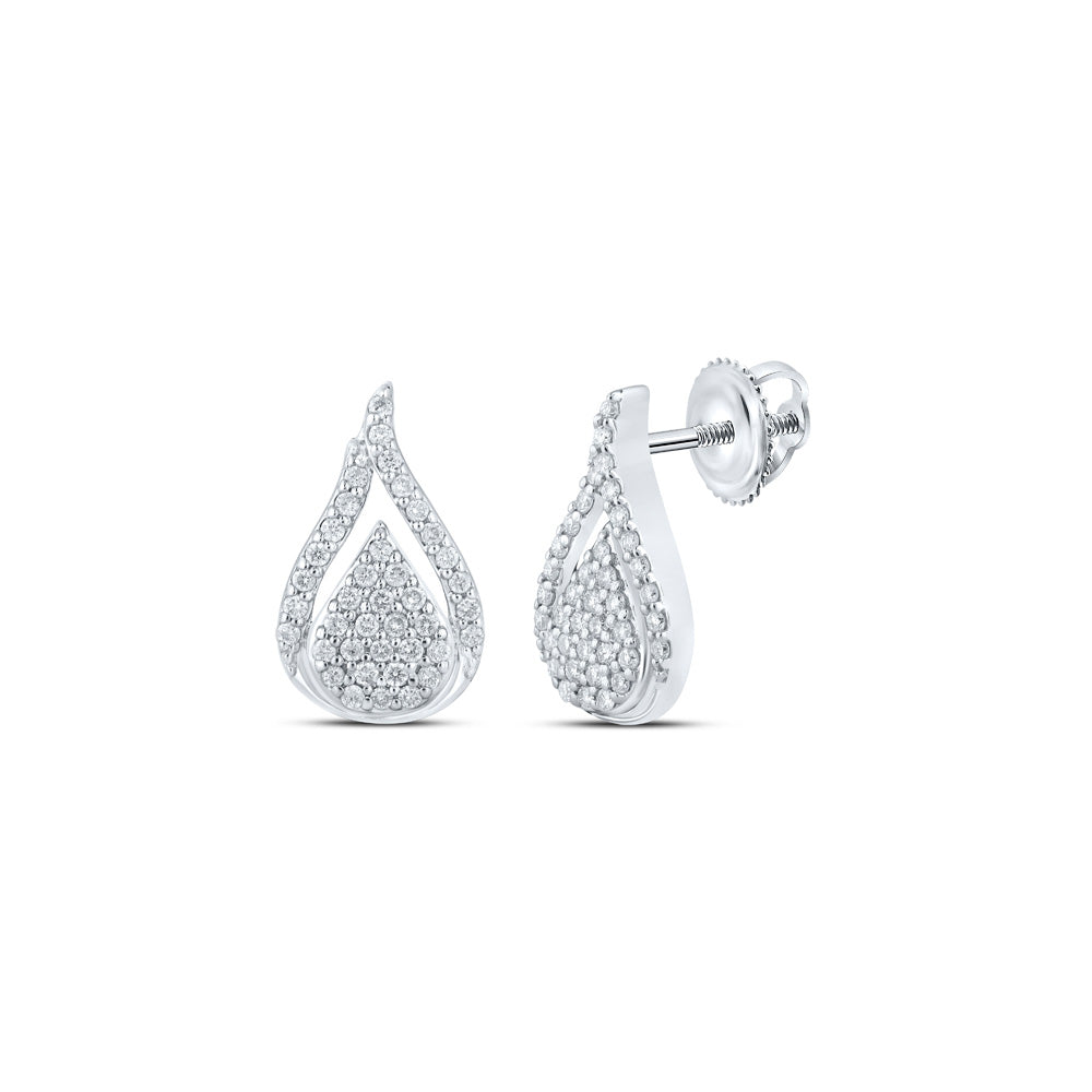 10kt White Gold Womens Round Diamond Teardrop Earrings 1/3 Cttw