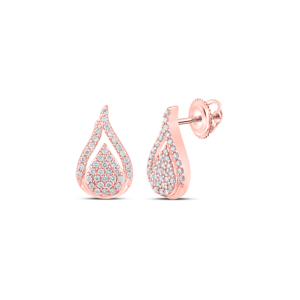 10kt Rose Gold Womens Round Diamond Teardrop Earrings 1/3 Cttw