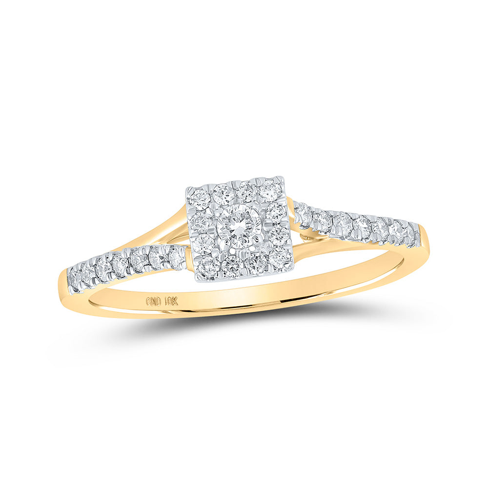 10kt Yellow Gold Womens Round Diamond Halo Promise Ring 1/4 Cttw