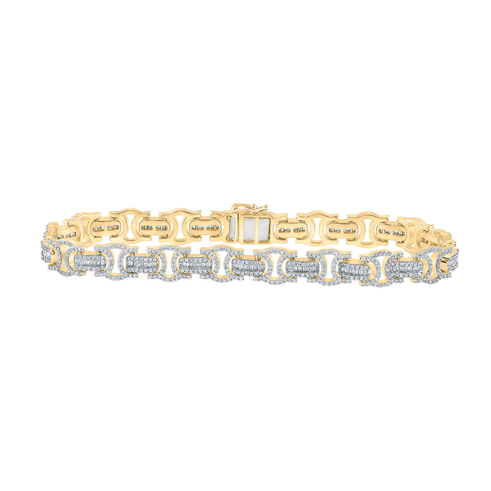 10kt Yellow Gold Mens Baguette Diamond Link Bracelet 3-3/4 Cttw