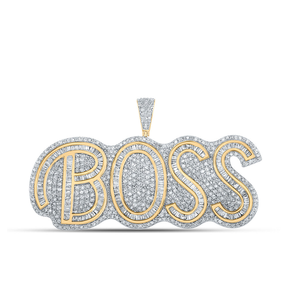 10kt Two-tone Gold Mens Baguette Diamond BOSS Charm Pendant 3 Cttw