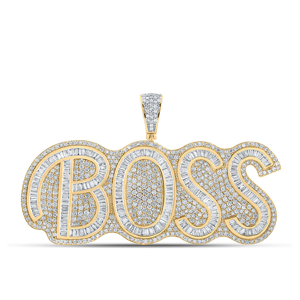 10kt Two-tone Gold Mens Baguette Diamond BOSS Charm Pendant 6-3/4 Cttw