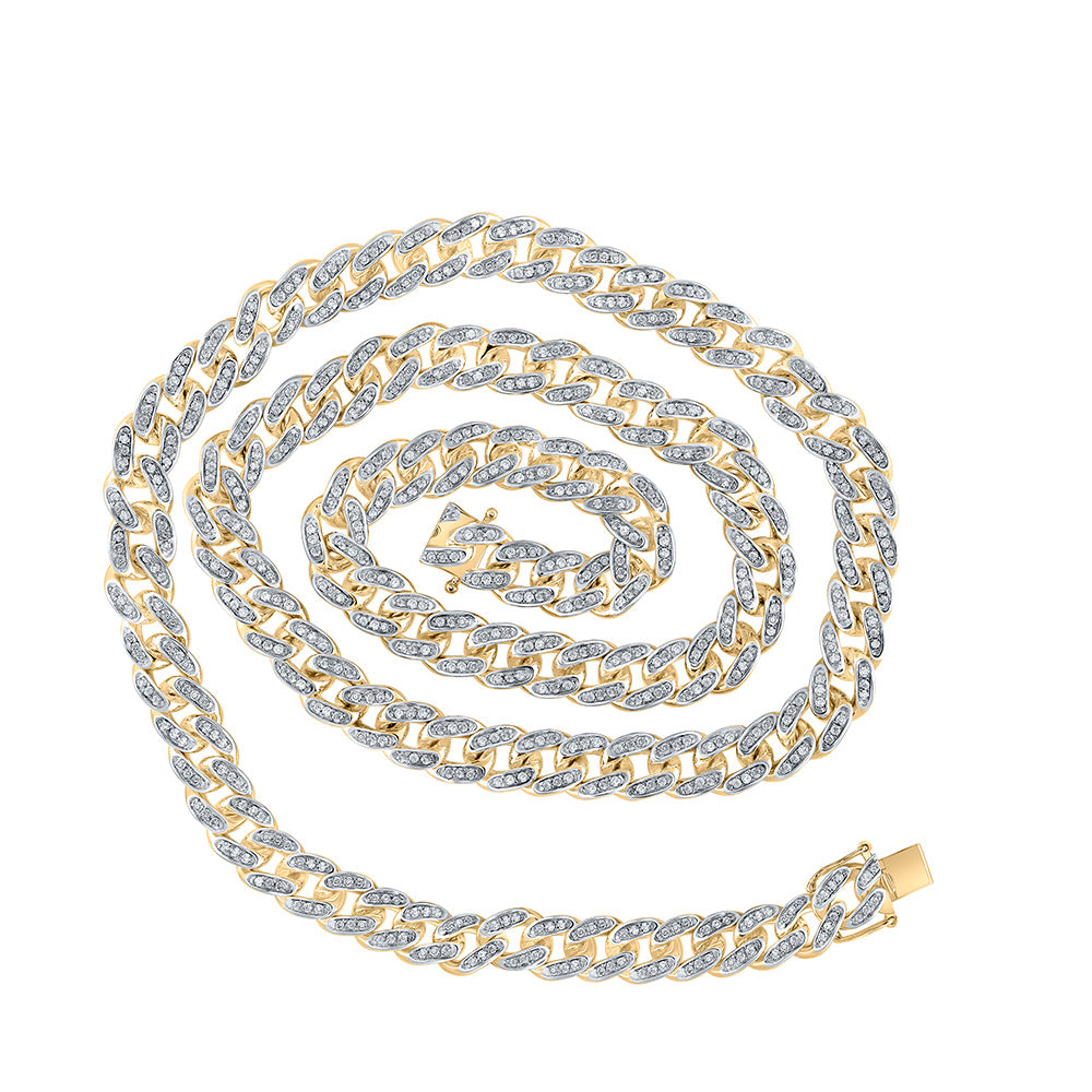 10kt Yellow Gold Mens Round Diamond 24-inch Cuban Link Chain Necklace 4-3/4 Cttw