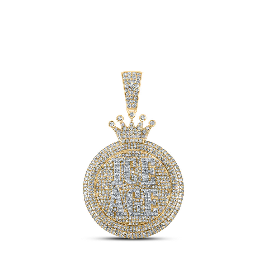 10kt Yellow Gold Mens Round Diamond ICE AGE Crown Charm Pendant 4-3/8 Cttw