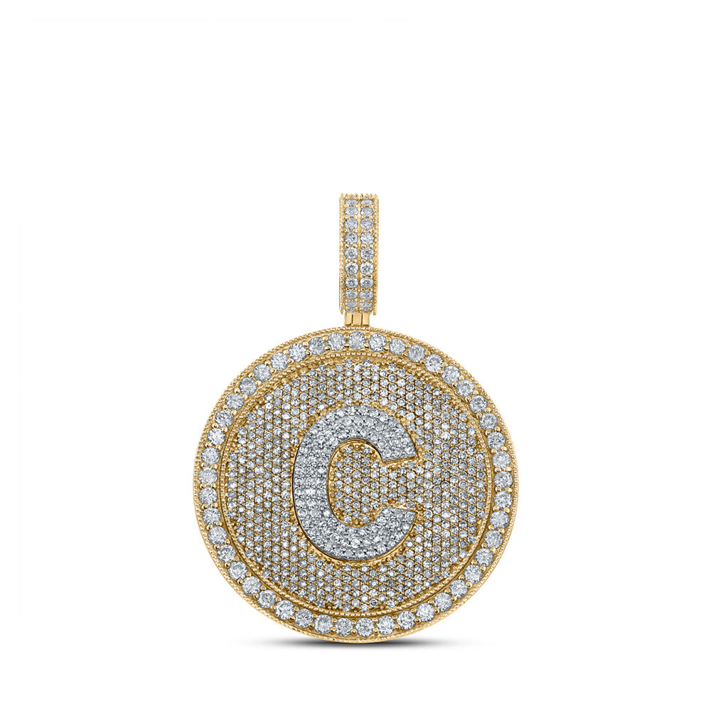 10kt Two-tone Gold Mens Round Diamond Letter C Circle Charm Pendant 3-3/4 Cttw