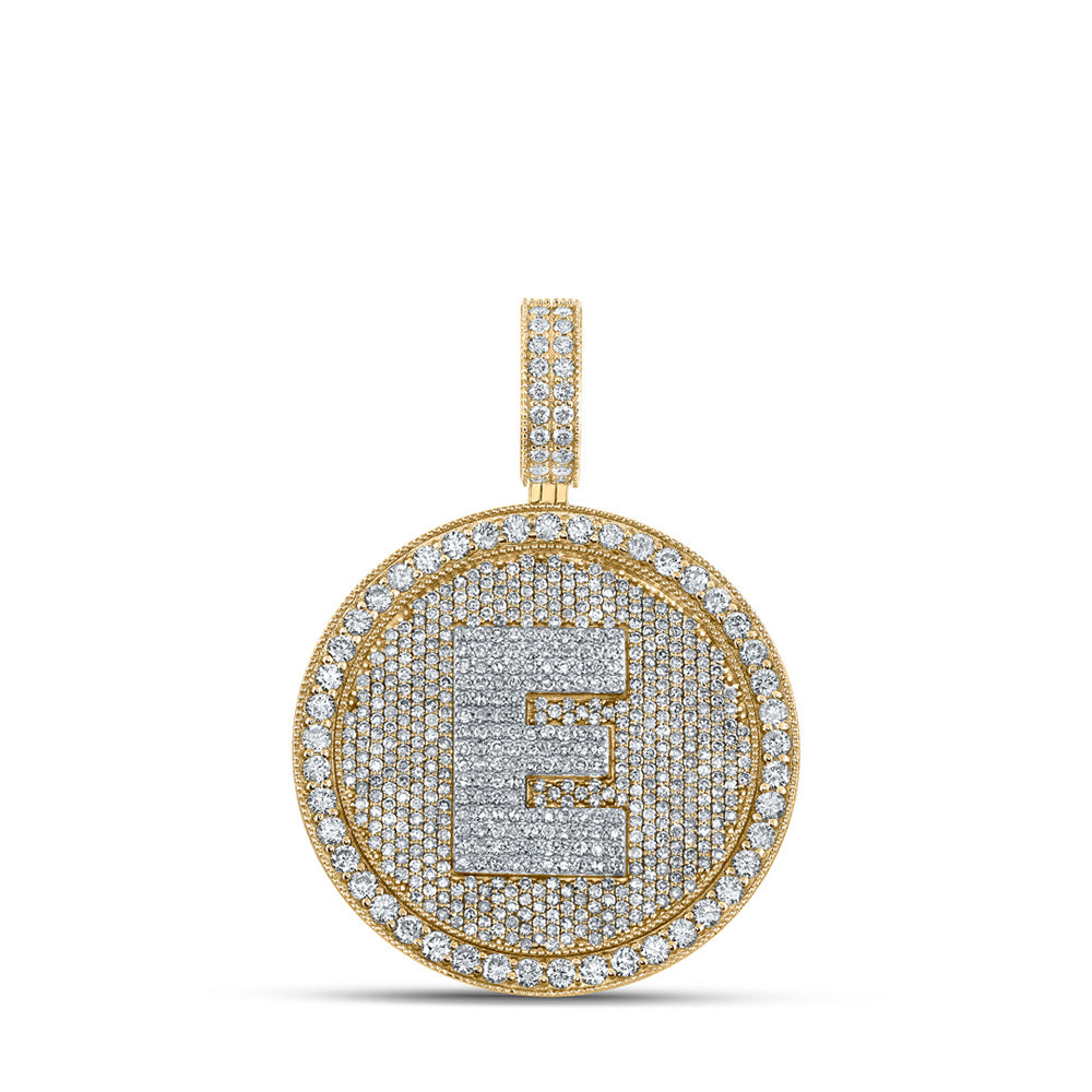 10kt Two-tone Gold Mens Round Diamond Letter E Circle Charm Pendant 4 Cttw